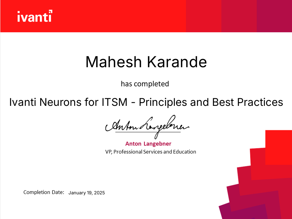 Ivanti Neurons for ITSM Principles and Best Practices Certificate