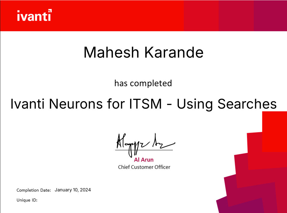 Ivanti Neurons for ITSM Using Searches Certificate